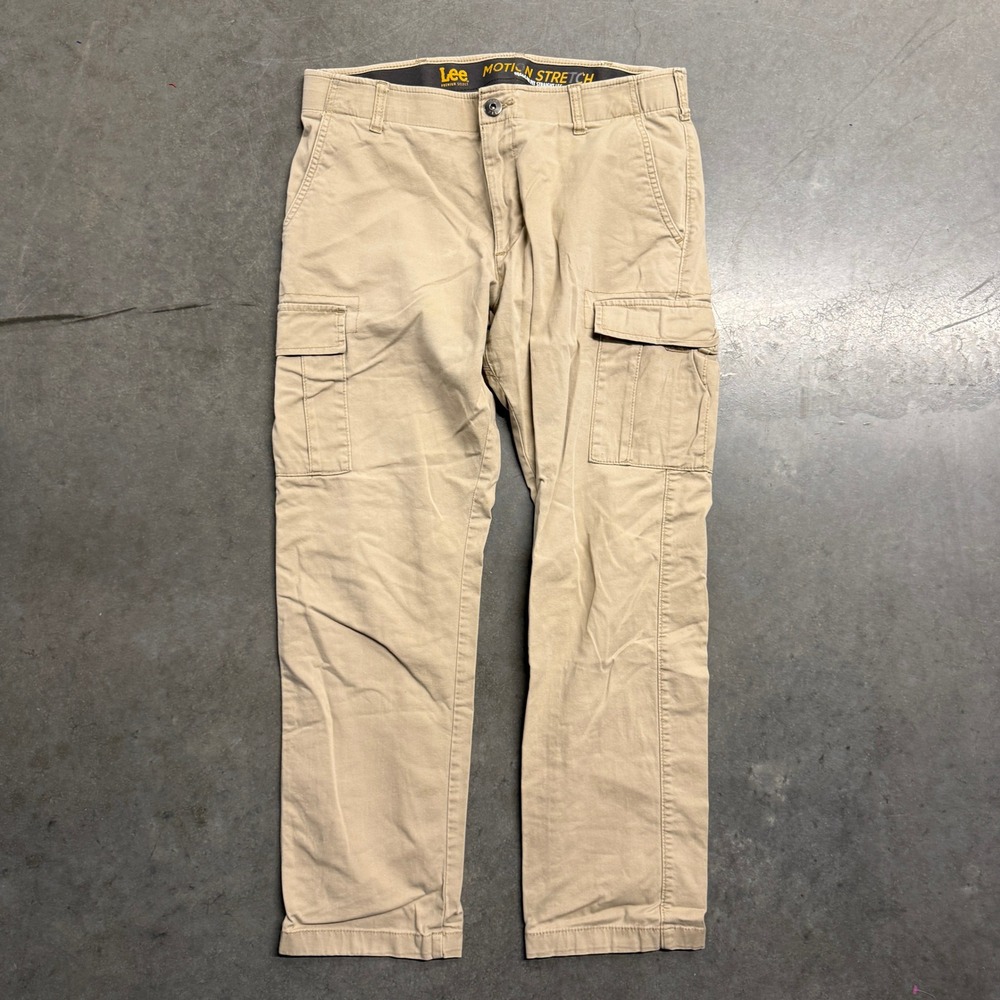 Lee Motion Stretch Mens Cargo Pants Khaki Tan Regular Fit Straight Leg 36x32